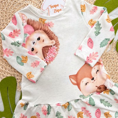 Vestido Manga Longa Leoa e Raposinha - Areia